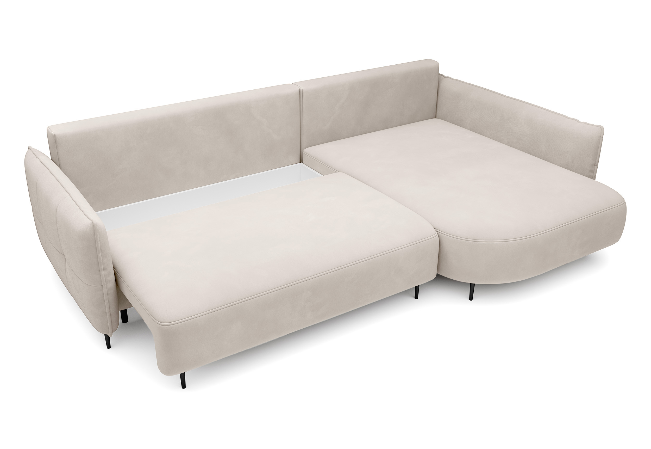 Ecksofa Oblivio mit Schlaffunktion L-förmig mit Stauraum cremefarbenes Velvet rechtsseitig hydrophob