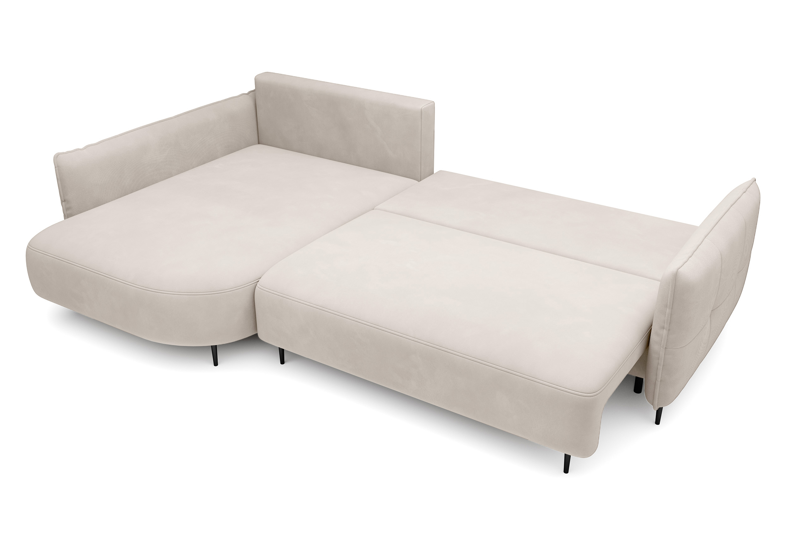 Ecksofa Oblivio mit Schlaffunktion L-förmig mit Stauraum cremevelours linksseitig hydrophob