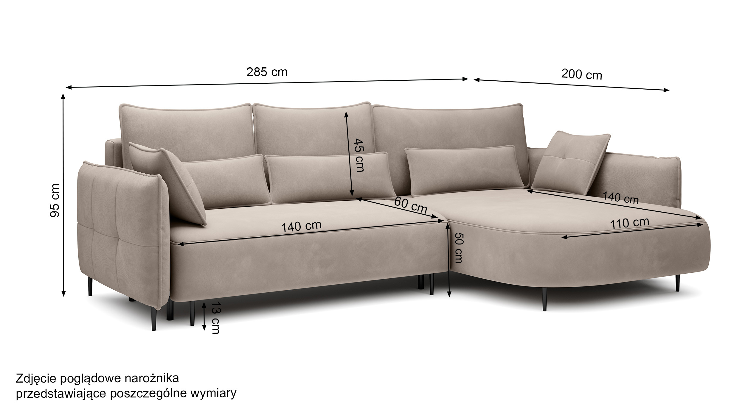 Ecksofa Oblivio mit Schlaf-Funktion L-förmig mit Stauraum graues Chenille rechtsseitig