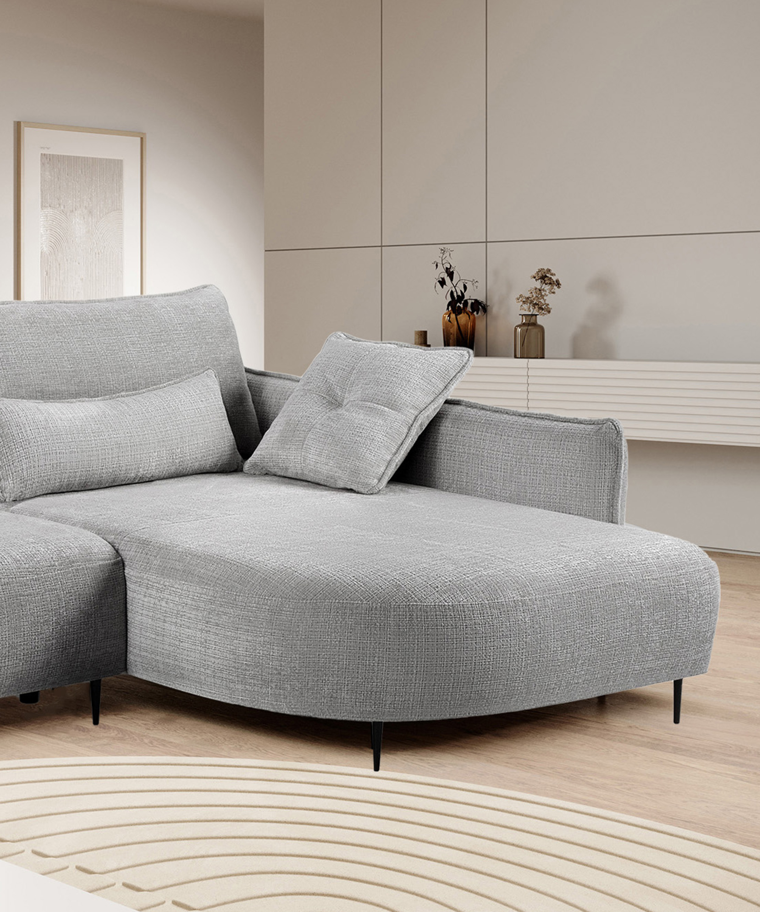 Ecksofa Oblivio mit Schlaf-Funktion L-förmig mit Stauraum graues Chenille rechtsseitig