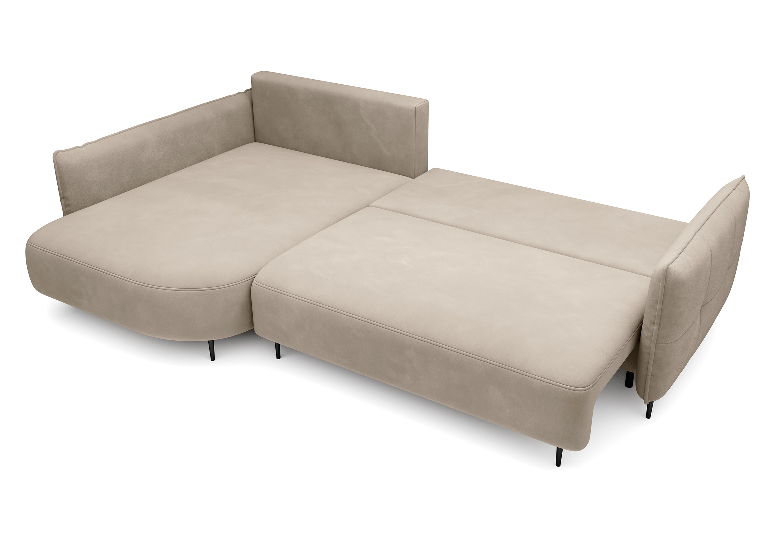 Ecksofa Oblivio mit Schlaffunktion L-förmig mit Stauraum hellbeige Velvet linksseitig hydrophob