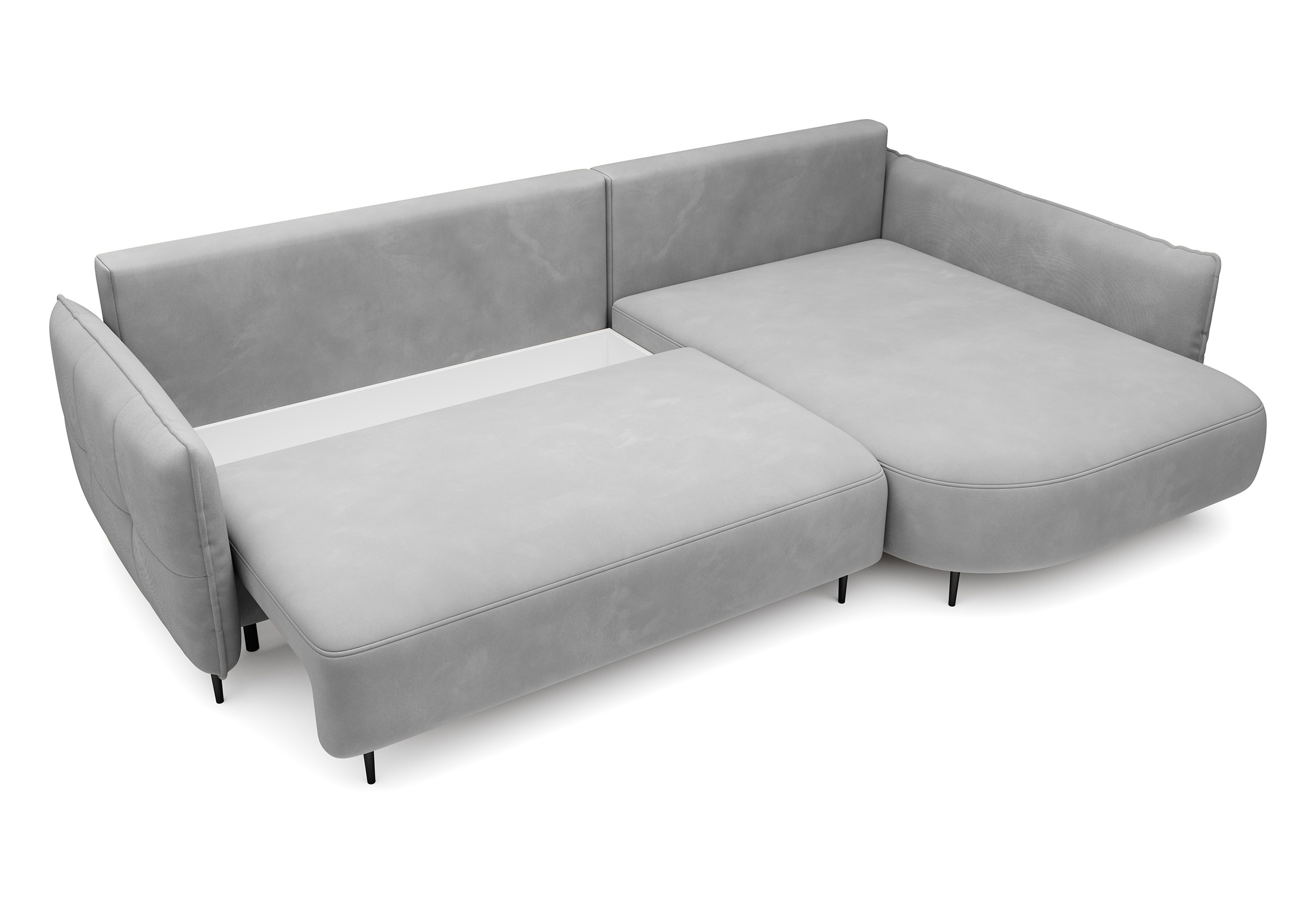 Ecksofa Oblivio mit Schlaffunktion L-förmig mit Stauraum graues Velvet rechtsseitig hydrophob