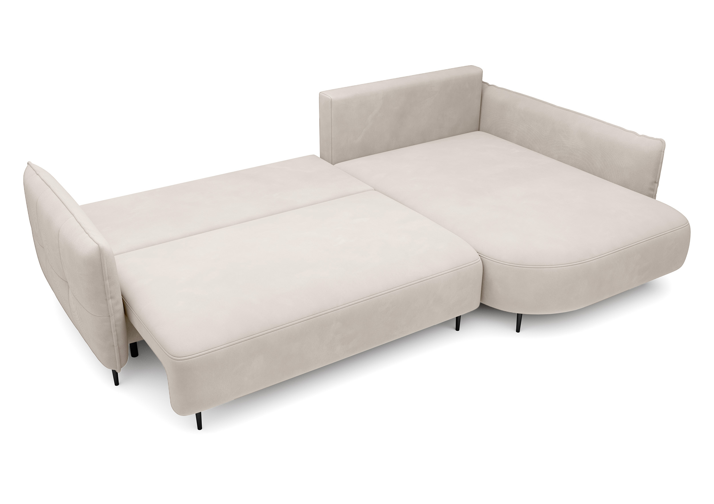 Ecksofa Oblivio mit Schlaffunktion L-förmig mit Stauraum cremefarbenes Velvet rechtsseitig hydrophob
