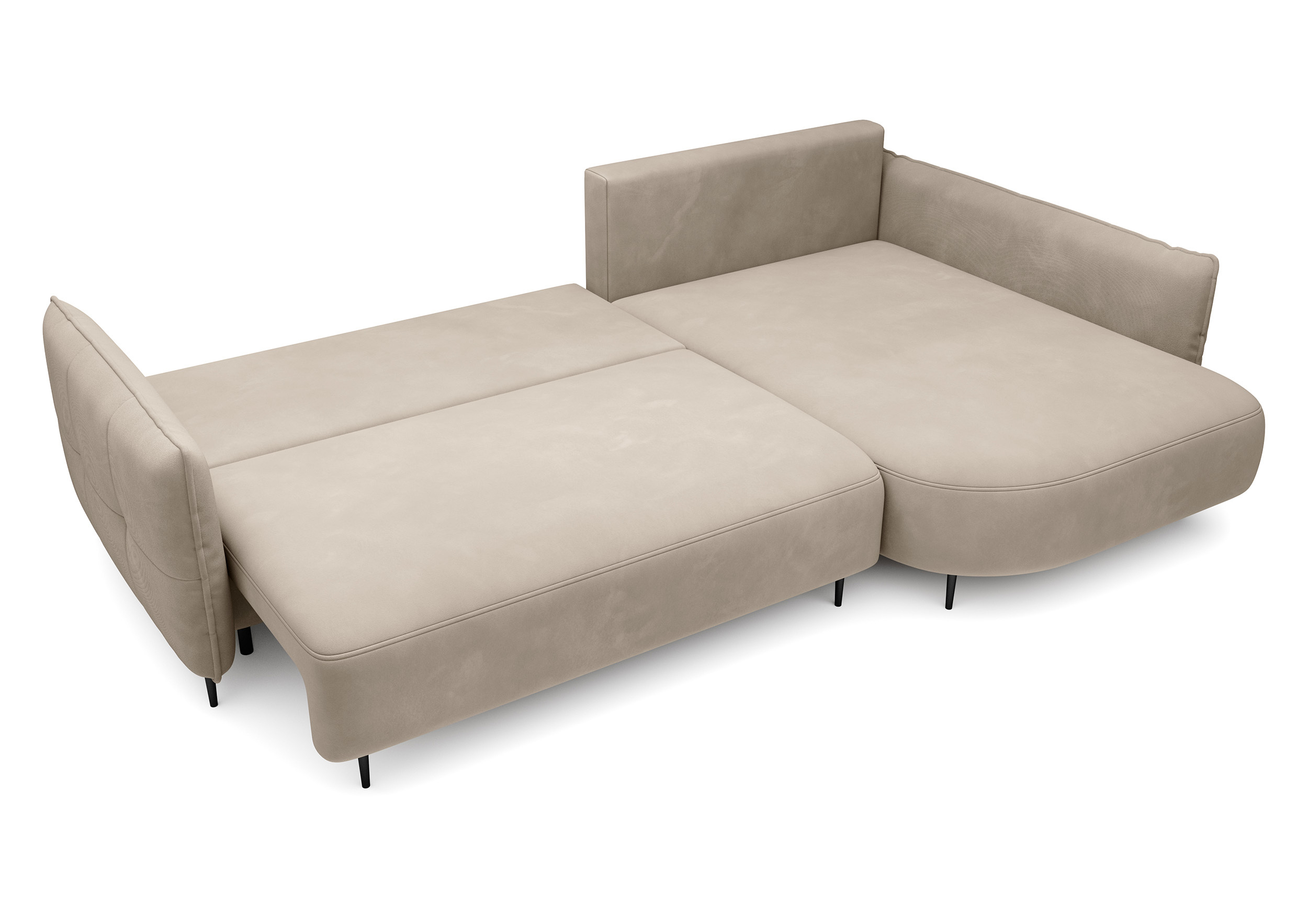 Ecksofa Oblivio mit Schlaffunktion L-förmig mit Stauraum hellbeige Velvet rechtsseitig hydrophob