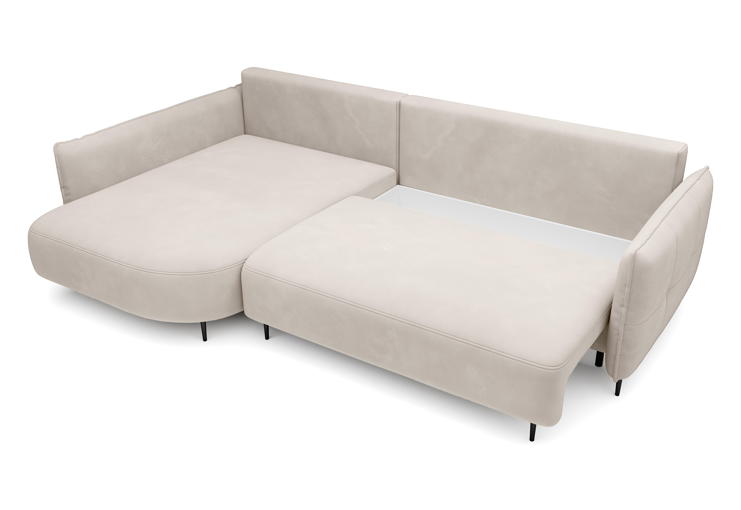 Ecksofa Oblivio mit Schlaffunktion L-förmig mit Stauraum cremevelours linksseitig hydrophob