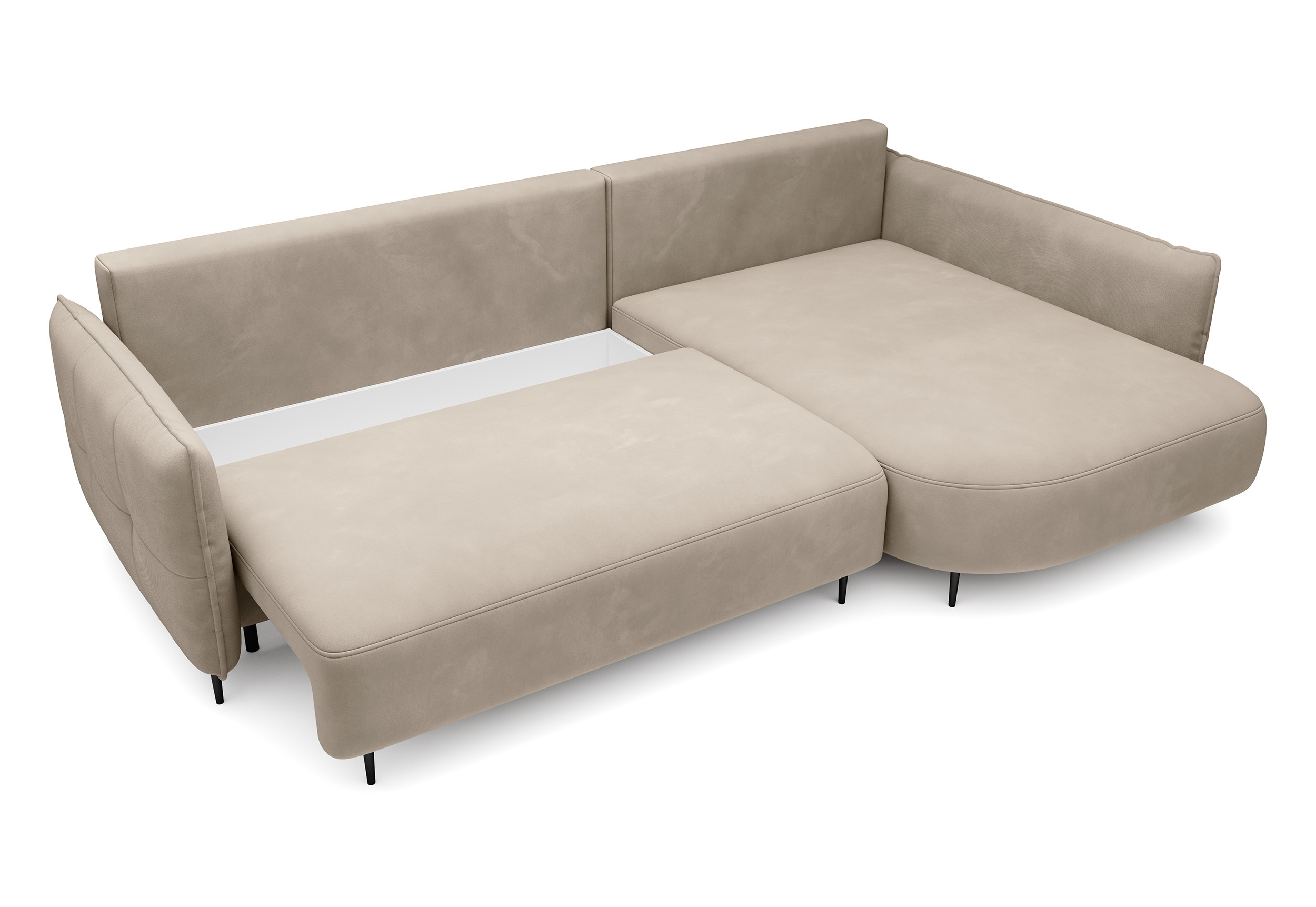 Ecksofa Oblivio mit Schlaffunktion L-förmig mit Stauraum hellbeige Velvet rechtsseitig hydrophob