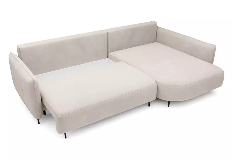 Ecksofa Oblivio mit Schlaffunktion L-förmig mit Stauraum cremefarbenes Velvet rechtsseitig hydrophob