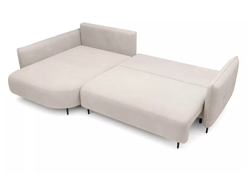 Ecksofa Oblivio mit Schlaffunktion L-förmig mit Stauraum cremevelours linksseitig hydrophob