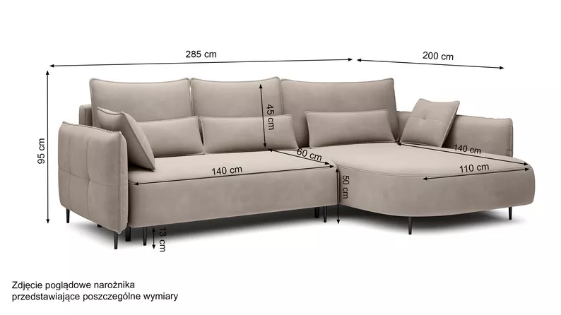 Ecksofa Oblivio mit Schlaf-Funktion L-förmig mit Stauraum graues Chenille rechtsseitig