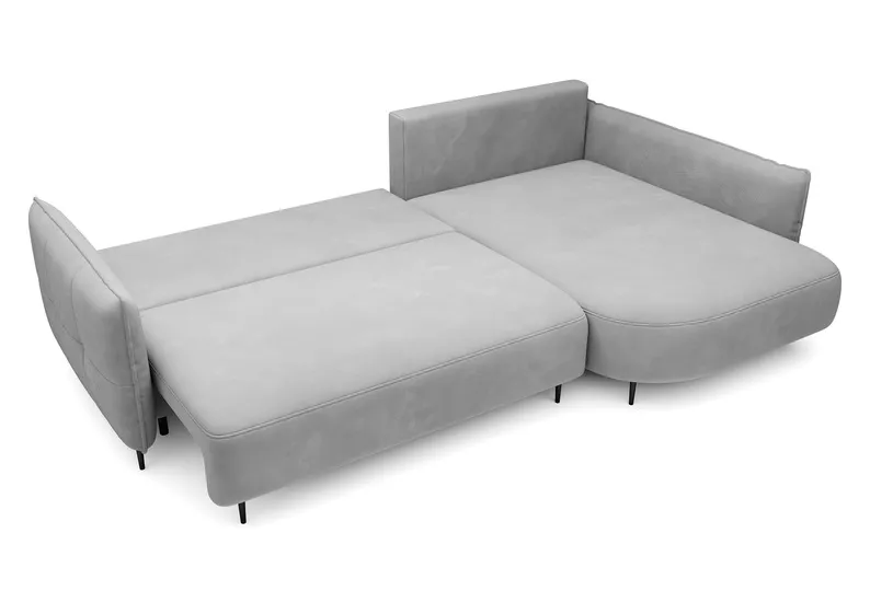 Ecksofa Oblivio mit Schlaffunktion L-förmig mit Stauraum graues Velvet rechtsseitig hydrophob