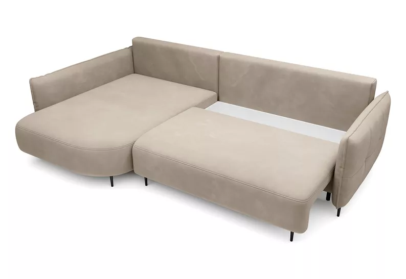 Ecksofa Oblivio mit Schlaffunktion L-förmig mit Stauraum hellbeige Velvet linksseitig hydrophob