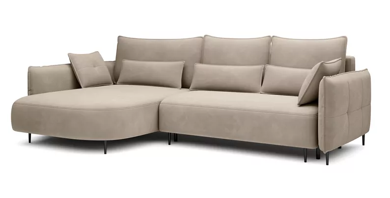 Ecksofa Oblivio mit Schlaffunktion L-förmig mit Stauraum hellbeige Velvet linksseitig hydrophob