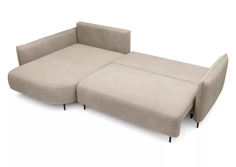 Ecksofa Oblivio mit Schlaffunktion L-förmig mit Stauraum hellbeige Velvet linksseitig hydrophob