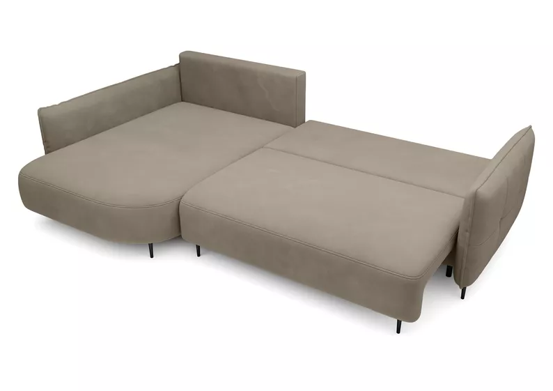 Ecksofa Oblivio mit Schlaffunktion L-förmig mit Stauraum hellbraun Velvet linksseitig hydrophob