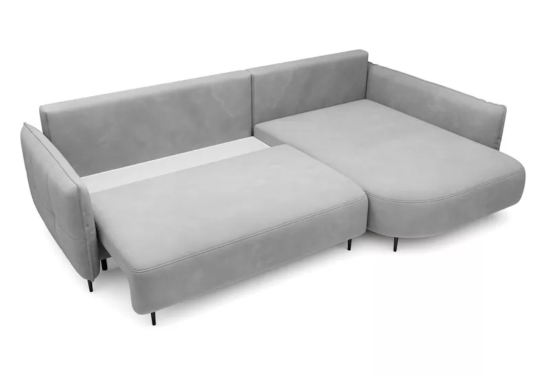 Ecksofa Oblivio mit Schlaffunktion L-förmig mit Stauraum graues Velvet rechtsseitig hydrophob