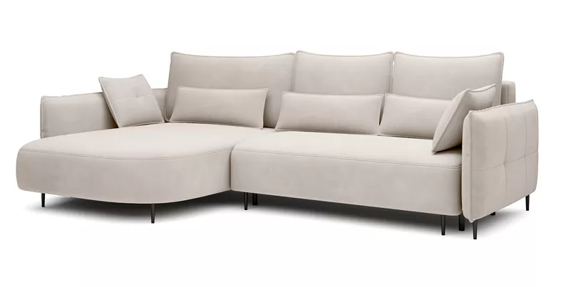 Ecksofa Oblivio mit Schlaffunktion L-förmig mit Stauraum cremevelours linksseitig hydrophob