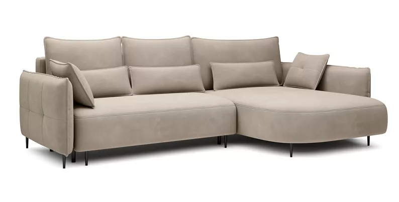 Ecksofa Oblivio mit Schlaffunktion L-förmig mit Stauraum hellbeige Velvet rechtsseitig hydrophob