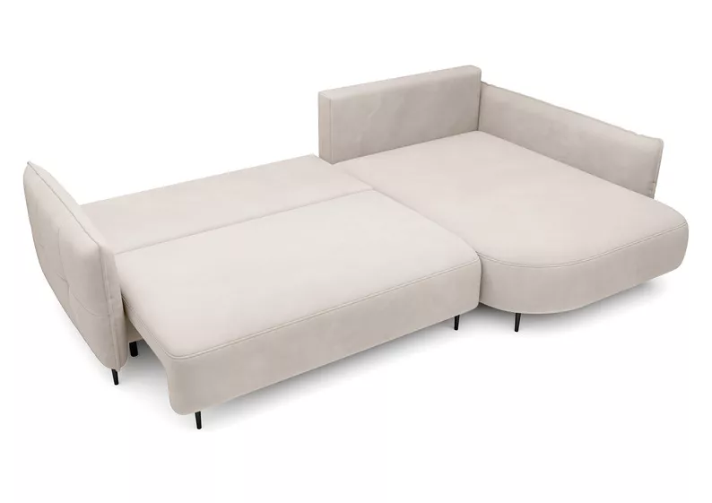 Ecksofa Oblivio mit Schlaffunktion L-förmig mit Stauraum cremefarbenes Velvet rechtsseitig hydrophob