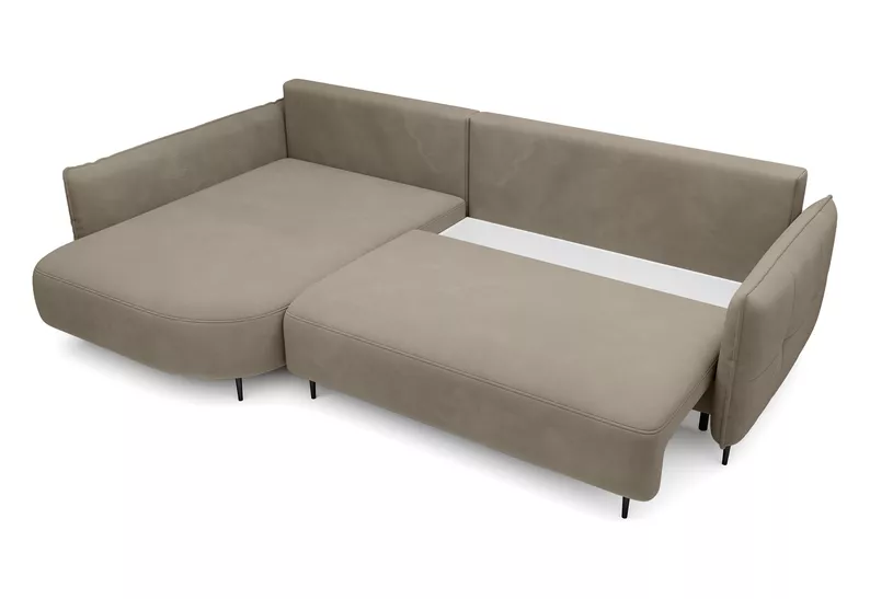 Ecksofa Oblivio mit Schlaffunktion L-förmig mit Stauraum hellbraun Velvet linksseitig hydrophob
