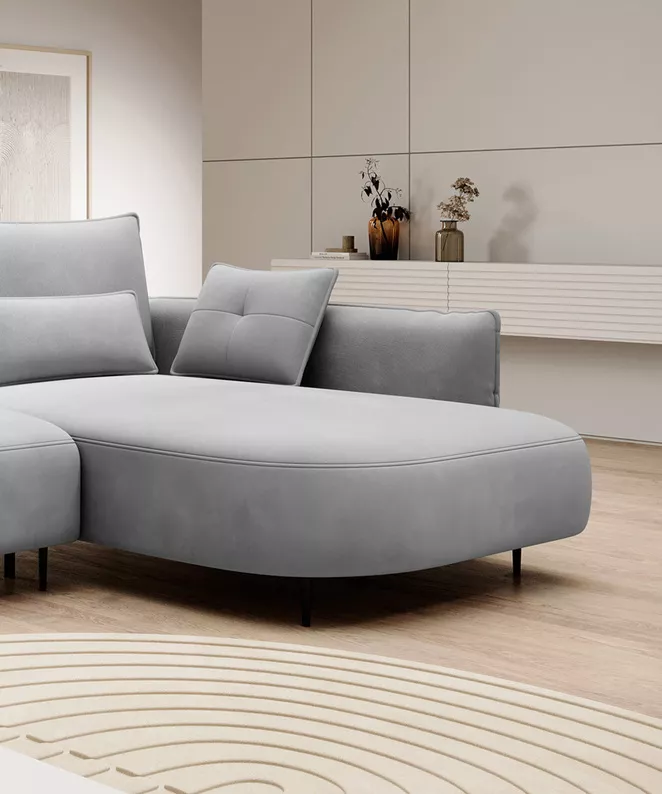 Ecksofa Oblivio mit Schlaffunktion L-förmig mit Stauraum graues Velvet rechtsseitig hydrophob