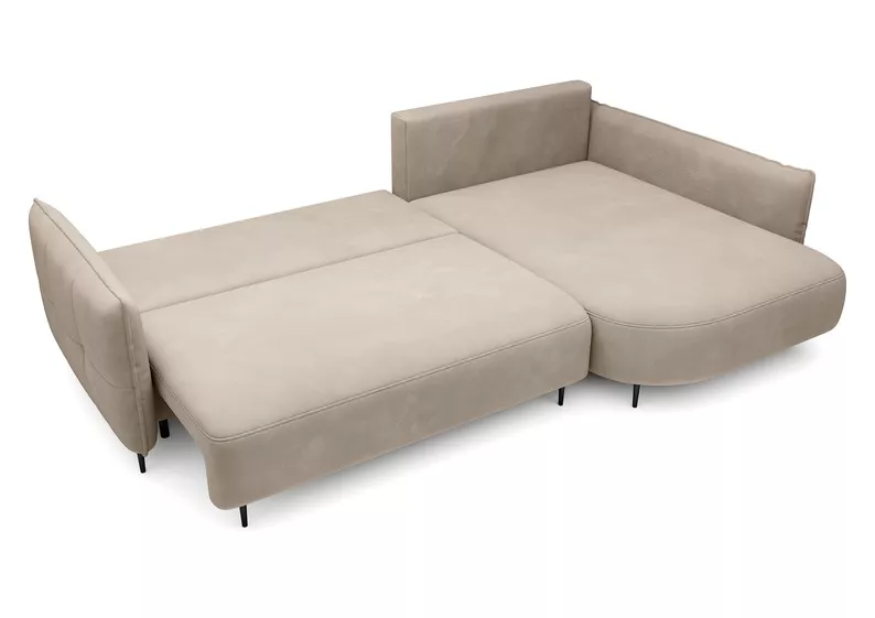 Ecksofa Oblivio mit Schlaffunktion L-förmig mit Stauraum hellbeige Velvet rechtsseitig hydrophob
