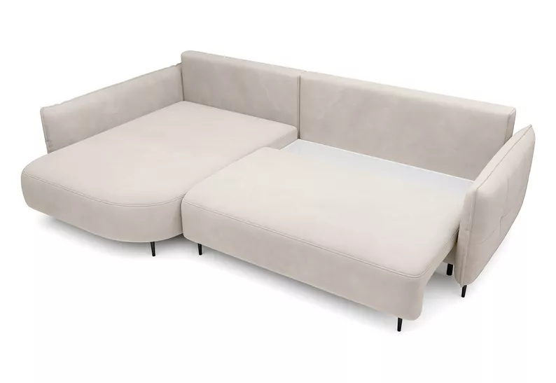 Ecksofa Oblivio mit Schlaffunktion L-förmig mit Stauraum cremevelours linksseitig hydrophob