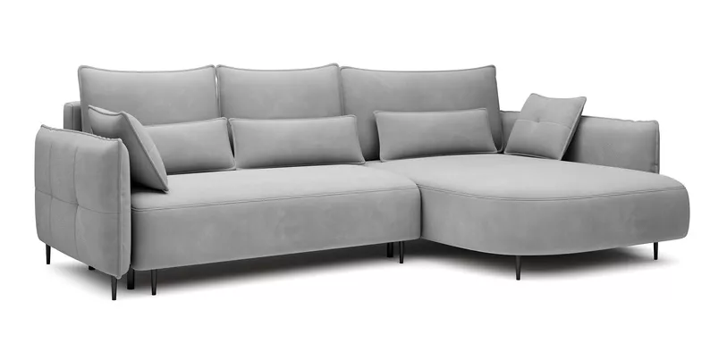 Ecksofa Oblivio mit Schlaffunktion L-förmig mit Stauraum graues Velvet rechtsseitig hydrophob