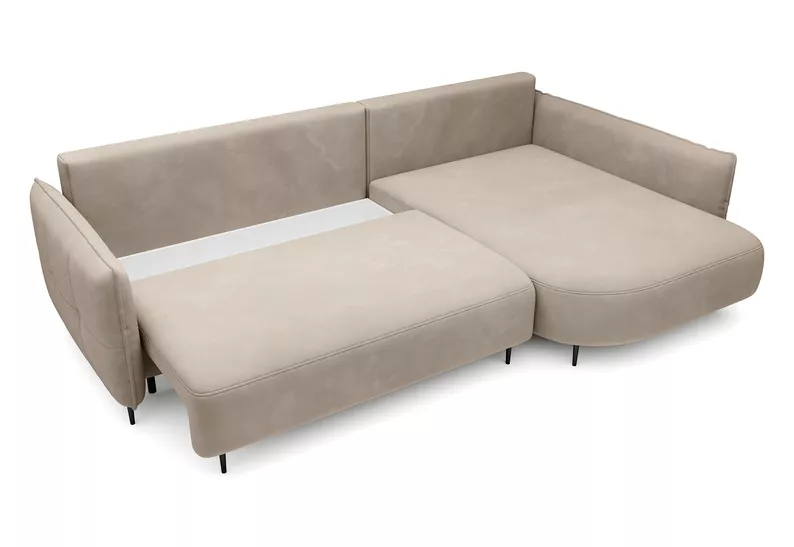 Ecksofa Oblivio mit Schlaffunktion L-förmig mit Stauraum hellbeige Velvet rechtsseitig hydrophob