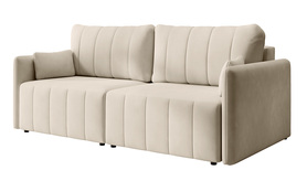 Ecksofa Pierra mit Schlaffunktion und Stauraum in cremefarbenem, hydrophobem Velvet