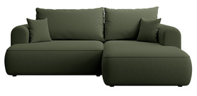 Ecksofa mit Schlaffunktion Ovo mini L-förmig rechts mit Stauraum, olivgrüner Velours, pflegeleicht