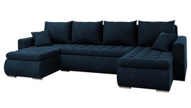 Ecksofa mit Schlaffunktion Derkan U-Form mit Stauraum universell in marineblauem, wasserabweisendem Velvet