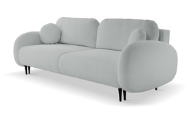 Schlafsofa Bafra mit Schlaffunktion und Bettkasten in hellgrauem Cord.