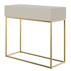 Veldio-Konsole mit gefräster Front und 90 cm Schublade in Grau-Beige mit goldenen Beinen