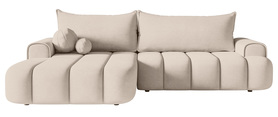 Ecksofa mit Schlaffunktion Dandelino L-förmig links mit Stauraum in cremefarbenem Velvet
