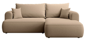 Ecksofa mit Schlaffunktion Ovo mini L-förmig rechtsseitig mit Stauraum, beige Velours, pflegeleicht