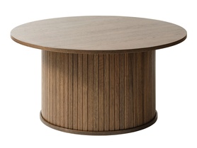Runder Holztisch Gativel 90 cm mit runder Basis, Eichenlamellen geräuchert.