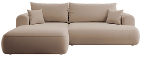 Ecksofa mit Schlaffunktion Ovo L-förmig beige Samt mit Stauraum in leicht zu reinigendem Stoff linke Seite