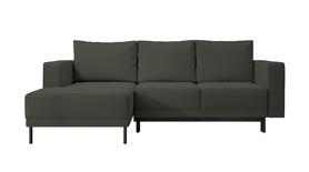 Ecksofa Rodario mini mit Schlafunktion und Bettkasten, olivgrüner Velours, linksseitig