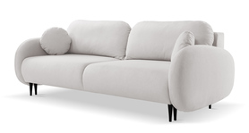 Schlafsofa Bafra mit Schlaffunktion und Bettkasten in cremefarbenem Velvet