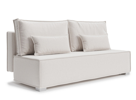 Schlafsofa für drei Personen Balla in Creme aus pflegeleichtem Velours mit silbernen Beinen