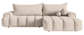 Ecksofa mit Schlaffunktion Dandelino L-förmig rechts mit Stauraum grau-beige Velvet