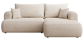 Ecksofa mit Schlaffunktion Ovo mini L-förmig rechts mit Stauraum in cremefarbenem Chenille, pflegeleicht