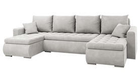 Ecksofa mit Schlaffunktion Derkan U-Form mit Stauraum universell graubeige Velours hydrophobisch