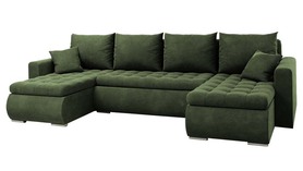 Ecksofa mit Schlaffunktion Derkan U-Form mit Stauraum, universell, olivgrüner, hydrophober Velvet.
