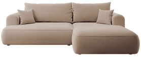 Ecksofa mit Schlaffunktion Ovo L-förmig beige Velours mit Stauraum in pflegeleichter Stoff rechtsseitig