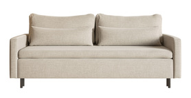 Umpro dreisitziges Schlafsofa mit Stauraum in hellbeigem Boucle.