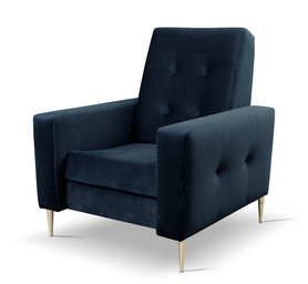 Santiago blauer Bucket-Stuhl aus hydrophobischem Velours mit goldenen Beinen