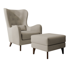 Sessel mit Hocker Uszak Calmino grau-beige Samt Beine Wenge