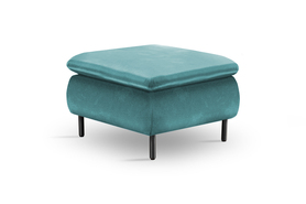 Gennario Puff 69x69 cm auf schwarzen Beinen, blauer Velours, leicht zu reinigen