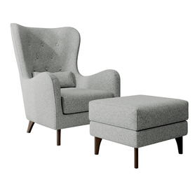 Relaxsessel mit Hocker Uszak Calmino hellgrau Boucle Beine Wenge